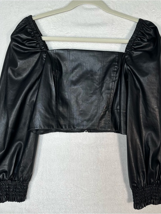 7 For All Mankind Tops - 7 For All Mankind Faux Leather Top S Romantic Goth Edgy Puff Sleeve Blouse